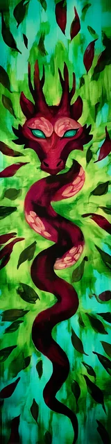 Free dragon bookmark featuring a red twisting dragon